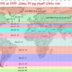 خريطة ساعات الصوم 14 باليمن وجنوب السعودية 15 بالخليج و 16 في بلاد الشام