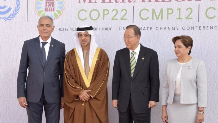 منصور بن زايد يلتقي بان كي مون على هامش مؤتمر قمة تغير المناخ في المغرب