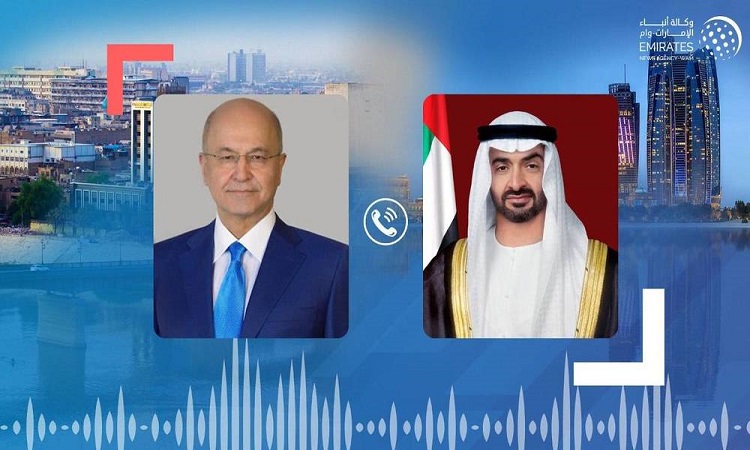 محمد بن زايد يتلقى اتصالاً هاتفياً من الرئيس العراقي دان خلاله الهجمات الإرهابية الحوثية على الإمارات