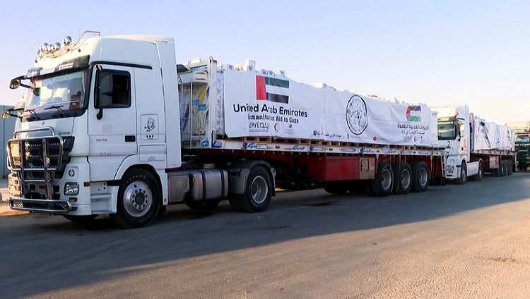 وصول قافلة مساعدات إماراتية تحمل 80 طناً إلى غزة