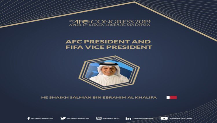 رسمياً..سلمان آل خليفة يحتفظ بمنصب رئيس الاتحاد الآسيوي للكرة