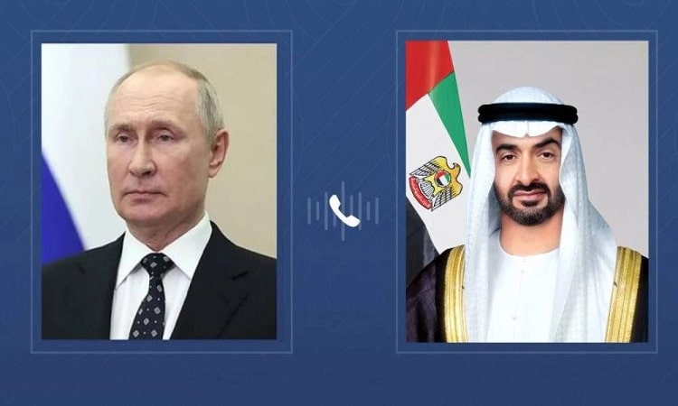 محمد بن زايد وبوتين يبحثان هاتفياً التطورات الأمنية والعسكرية الخطرة في المنطقة